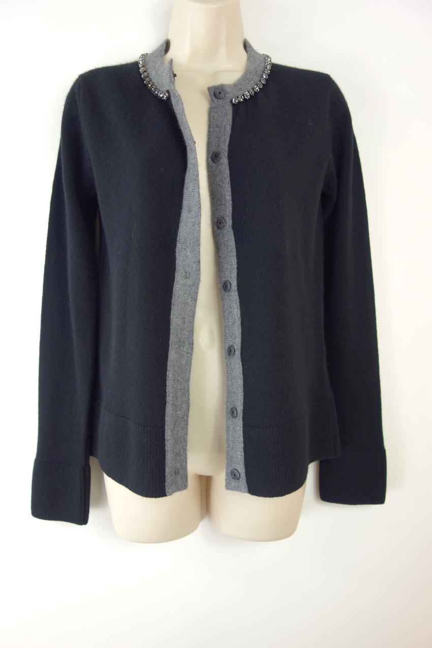 No.21 Crystal Trimmmed Black Wool Cardigan