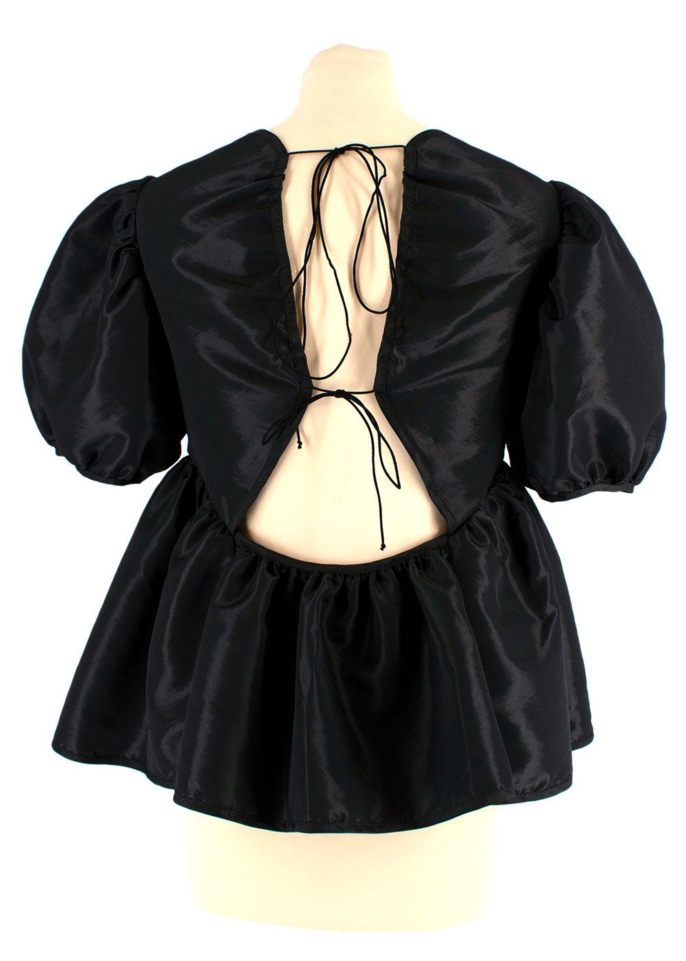 Black Puff Sleeved Tie Back Blouse