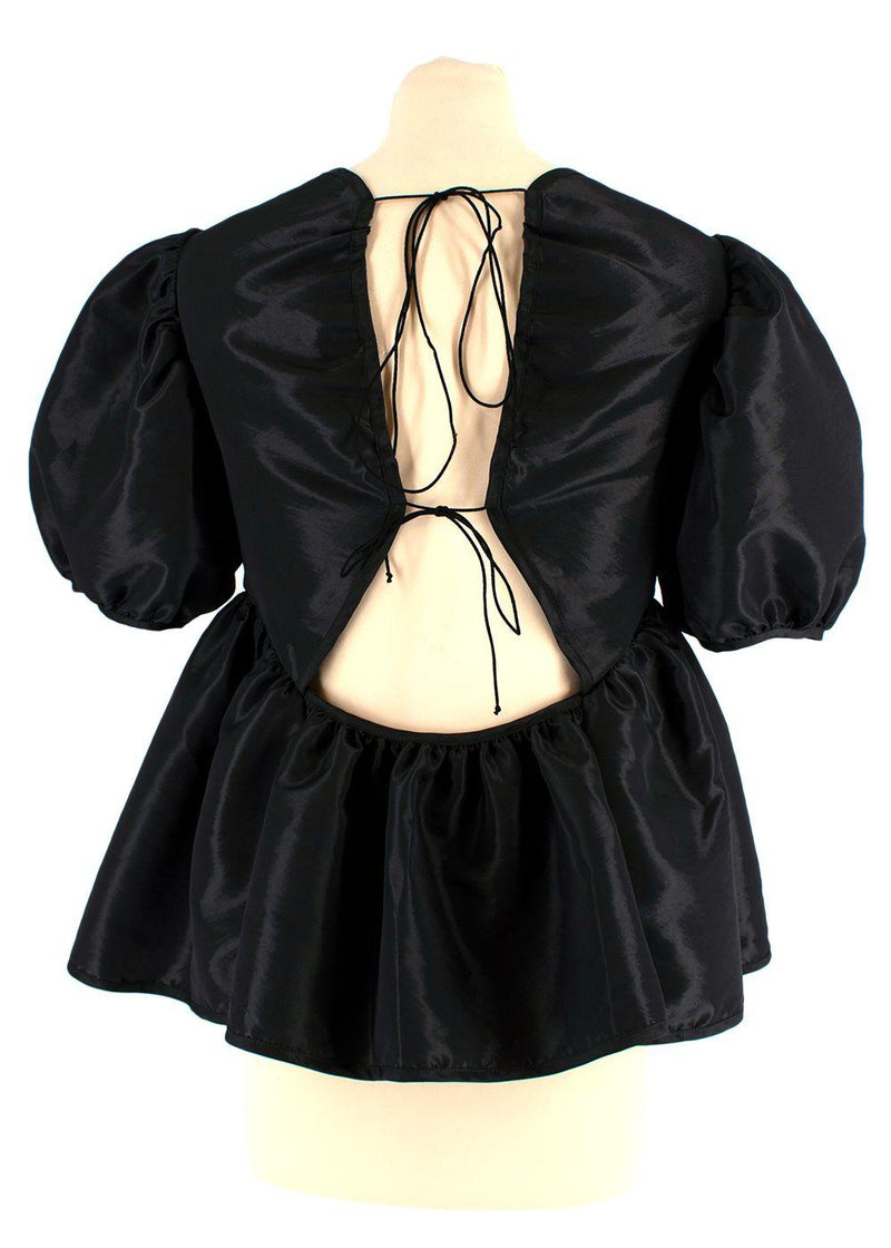 Black Puff Sleeved Tie Back Blouse