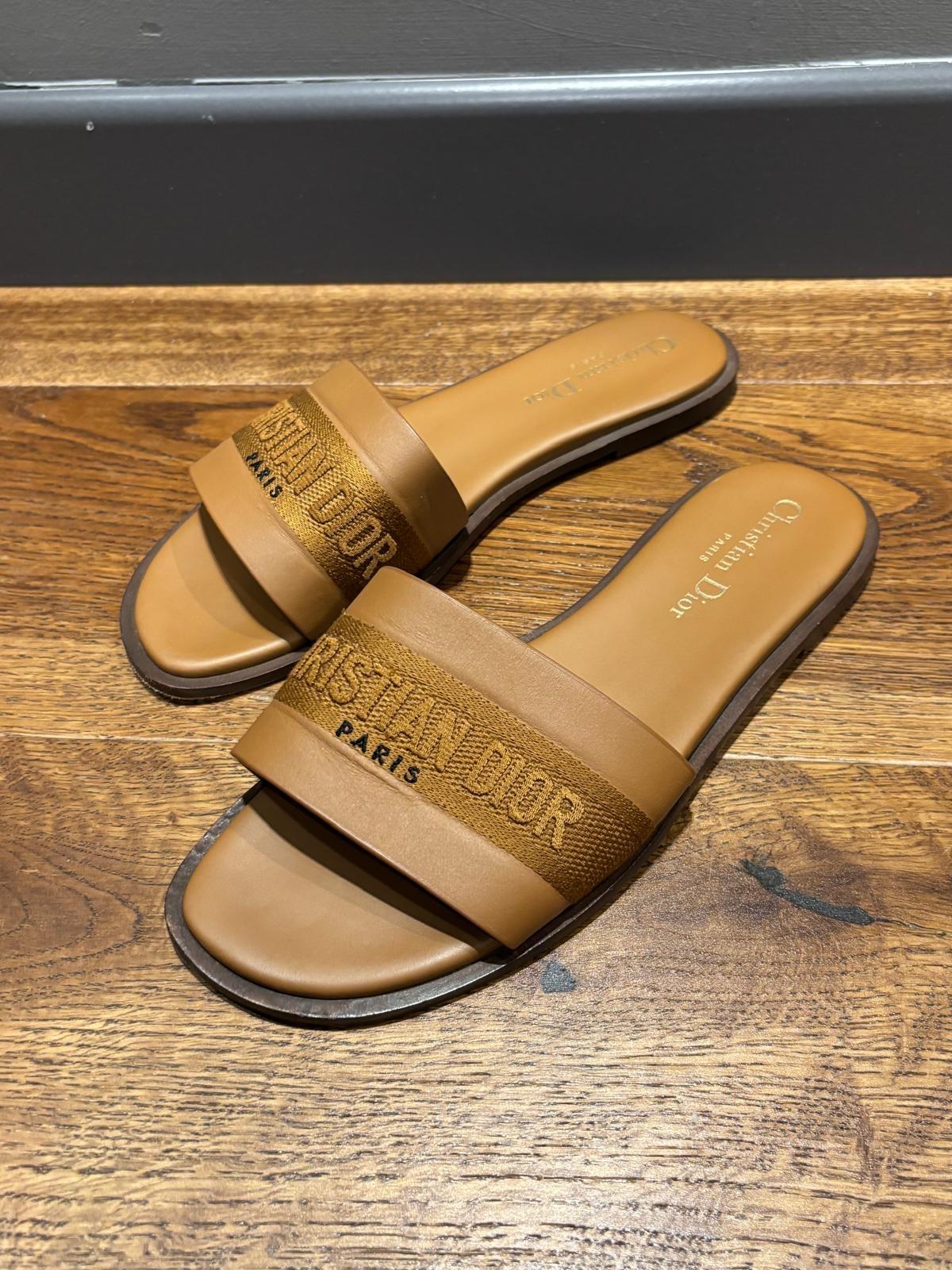 Dior Tan Leather Slides