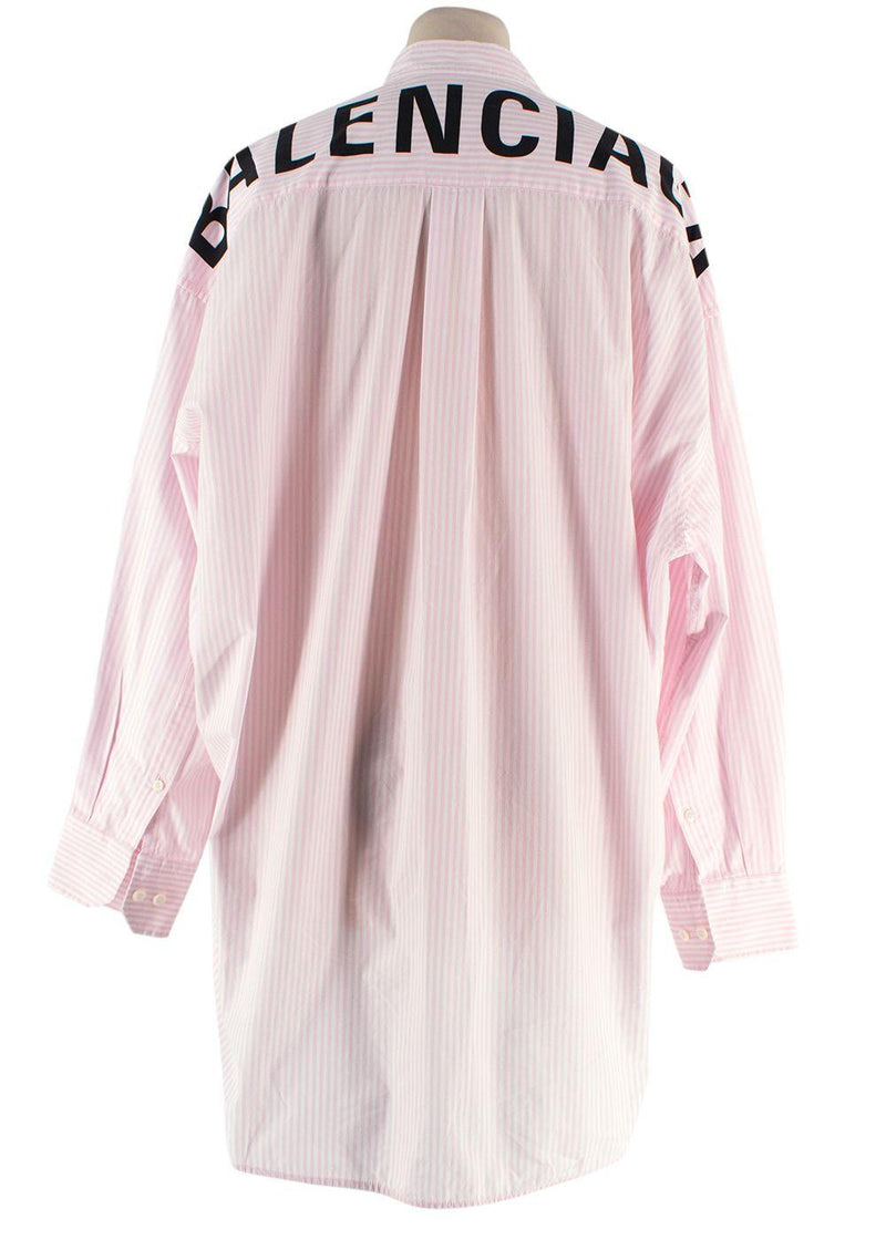 Balenciaga  Pink Striped Shirt with Neck Tie and Logo Detail