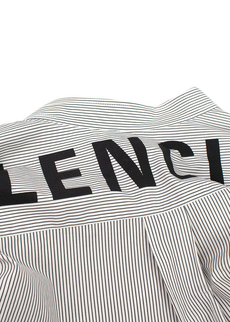 Balenciaga White and Navy Striped Logo Oversized Shirt with Tie Detail
