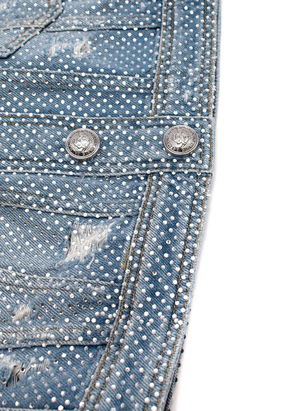 Balmain Crystal embellished denim mini skirt