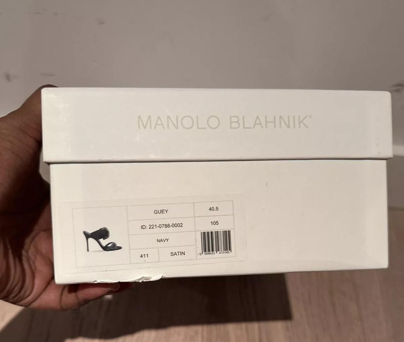 Manolo Blahnik Navy Guey Open Toe Mules