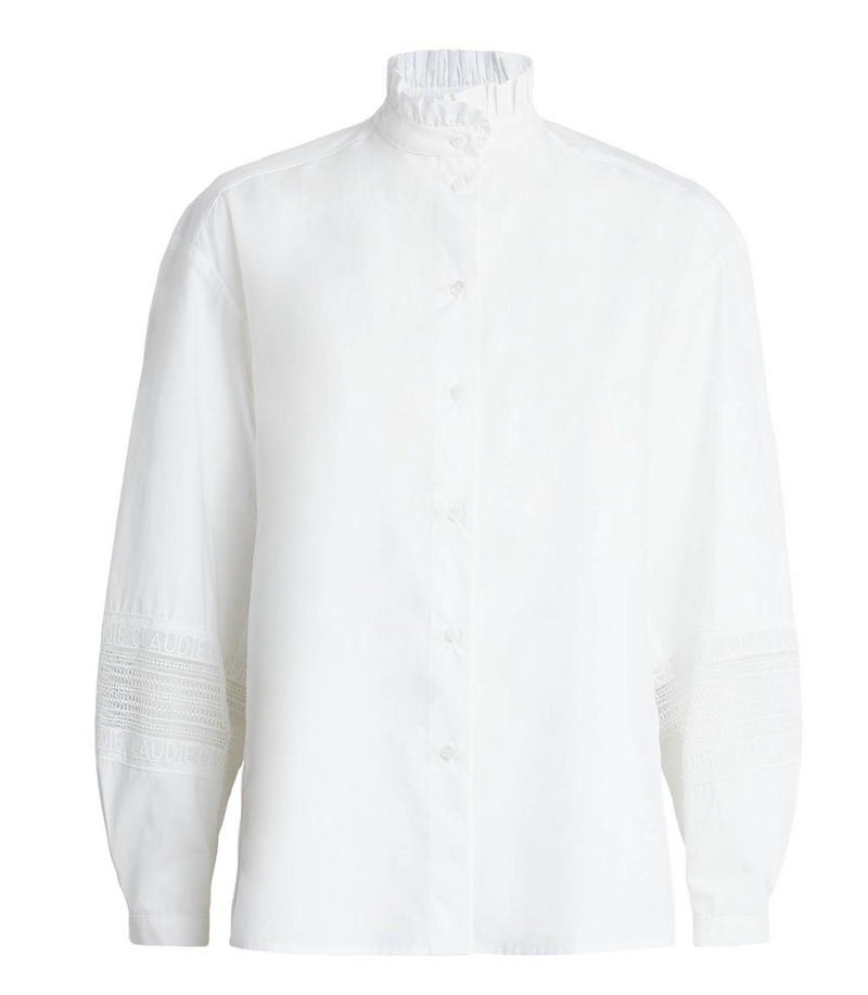 Claudie Pierlot Cotton Broderie Anglaise-Trim Shirt