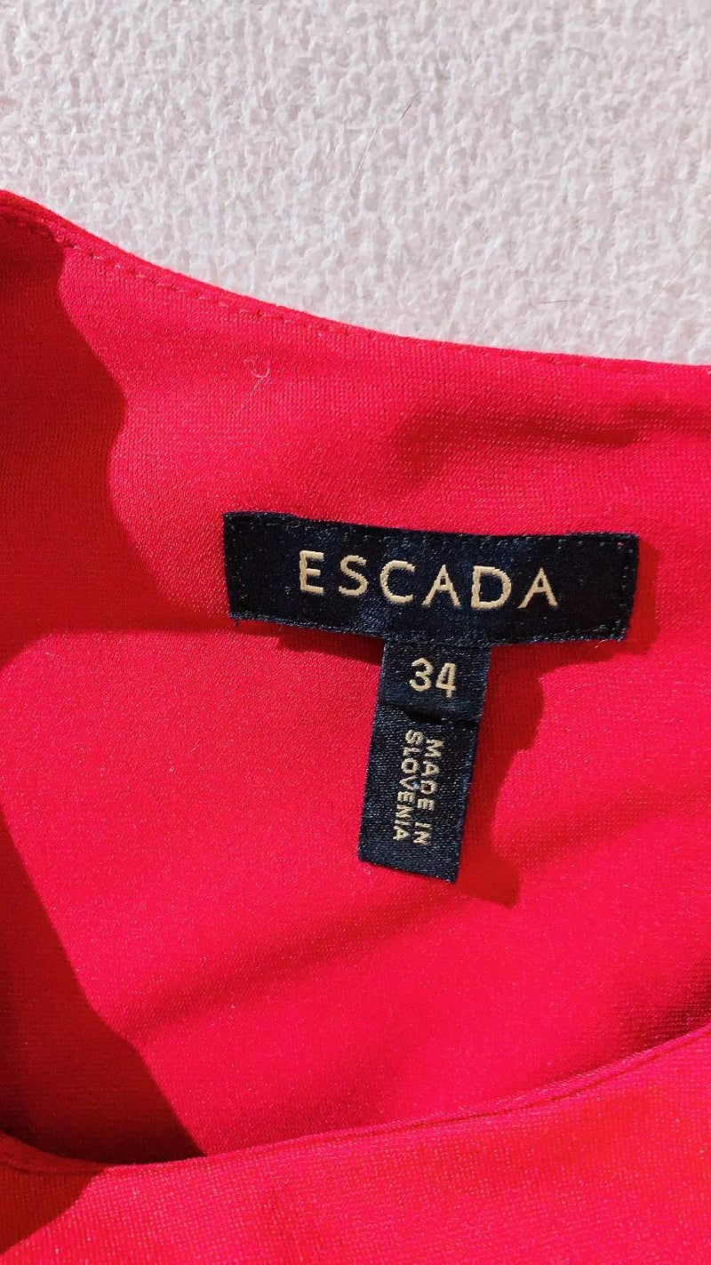 Escada red dress with black bead and sequin detail