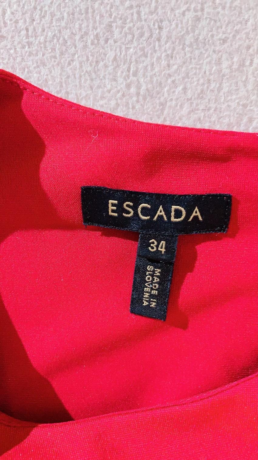 Escada red dress with black bead and sequin detail