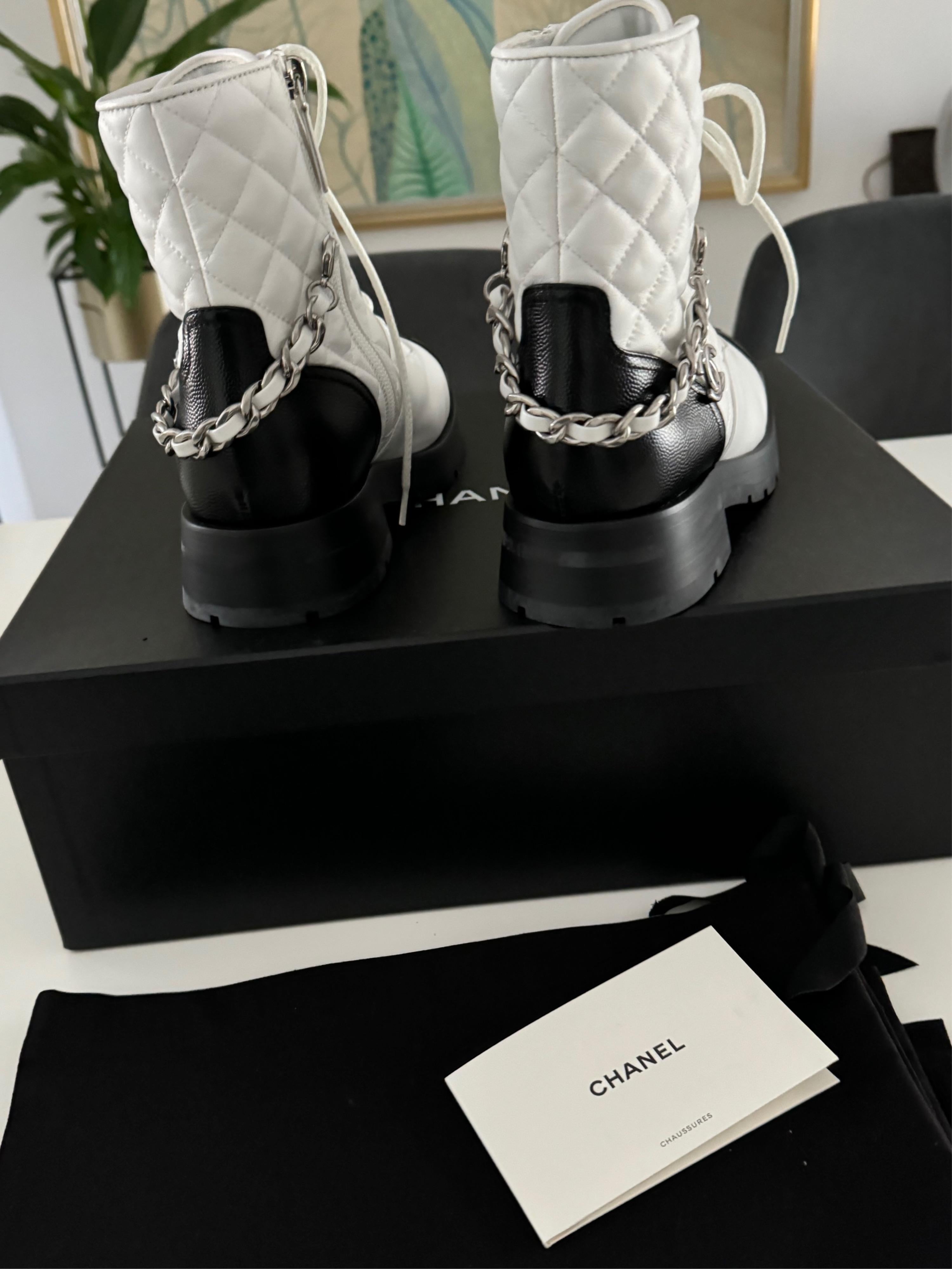 Chanel Quilted Leather Lace Up Boots