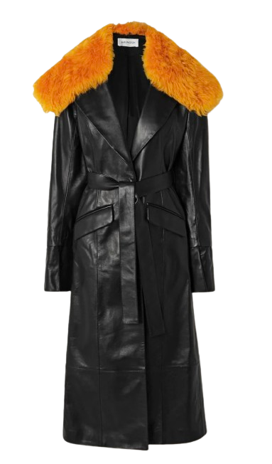 16Arlington Black Shearling Trimmed Leather Davina Trench Coat