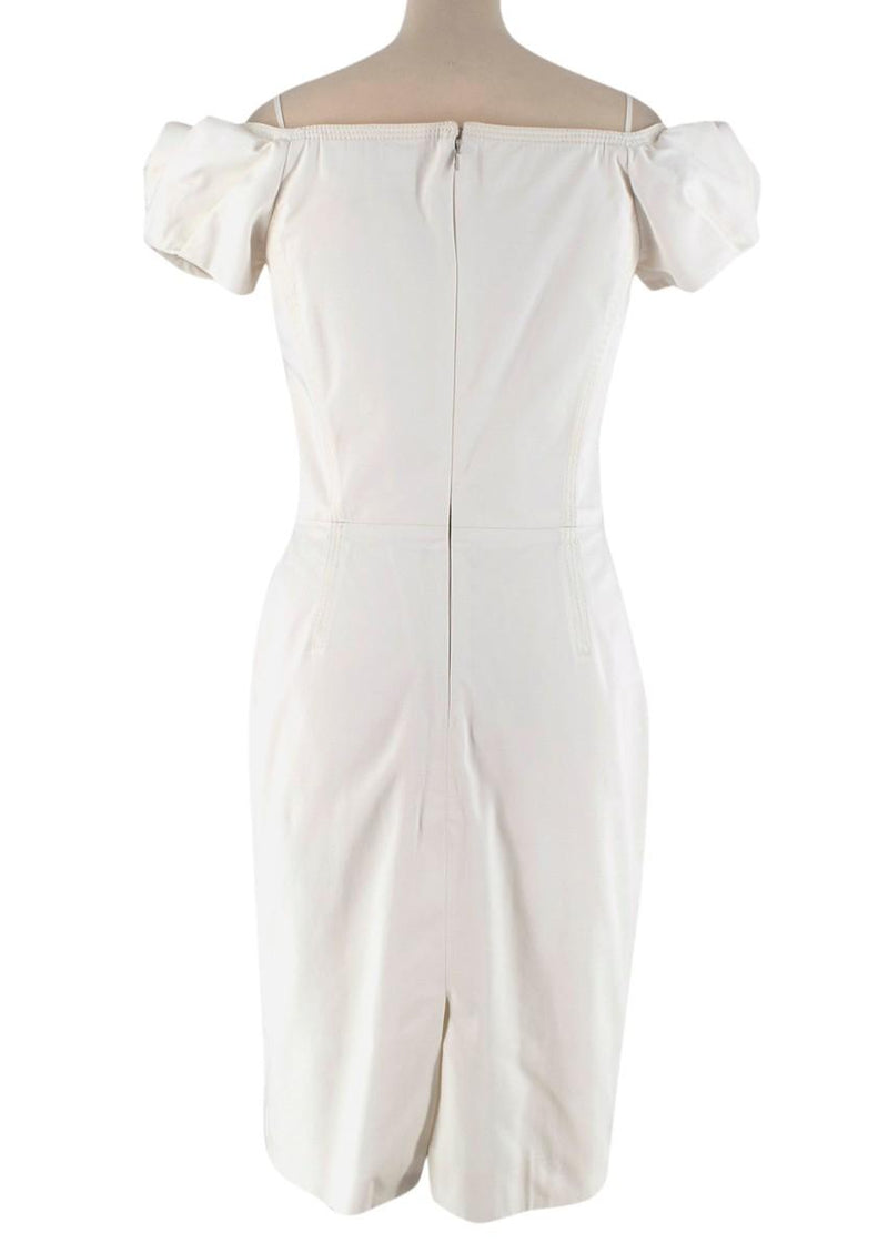 Dior Ivory Cotton Blend Midi Puff-Sleeve Dress