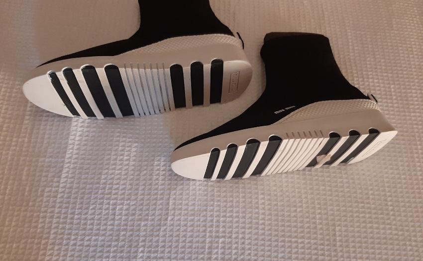 Miu Miu Black & White Knit Sock Ankle Boots