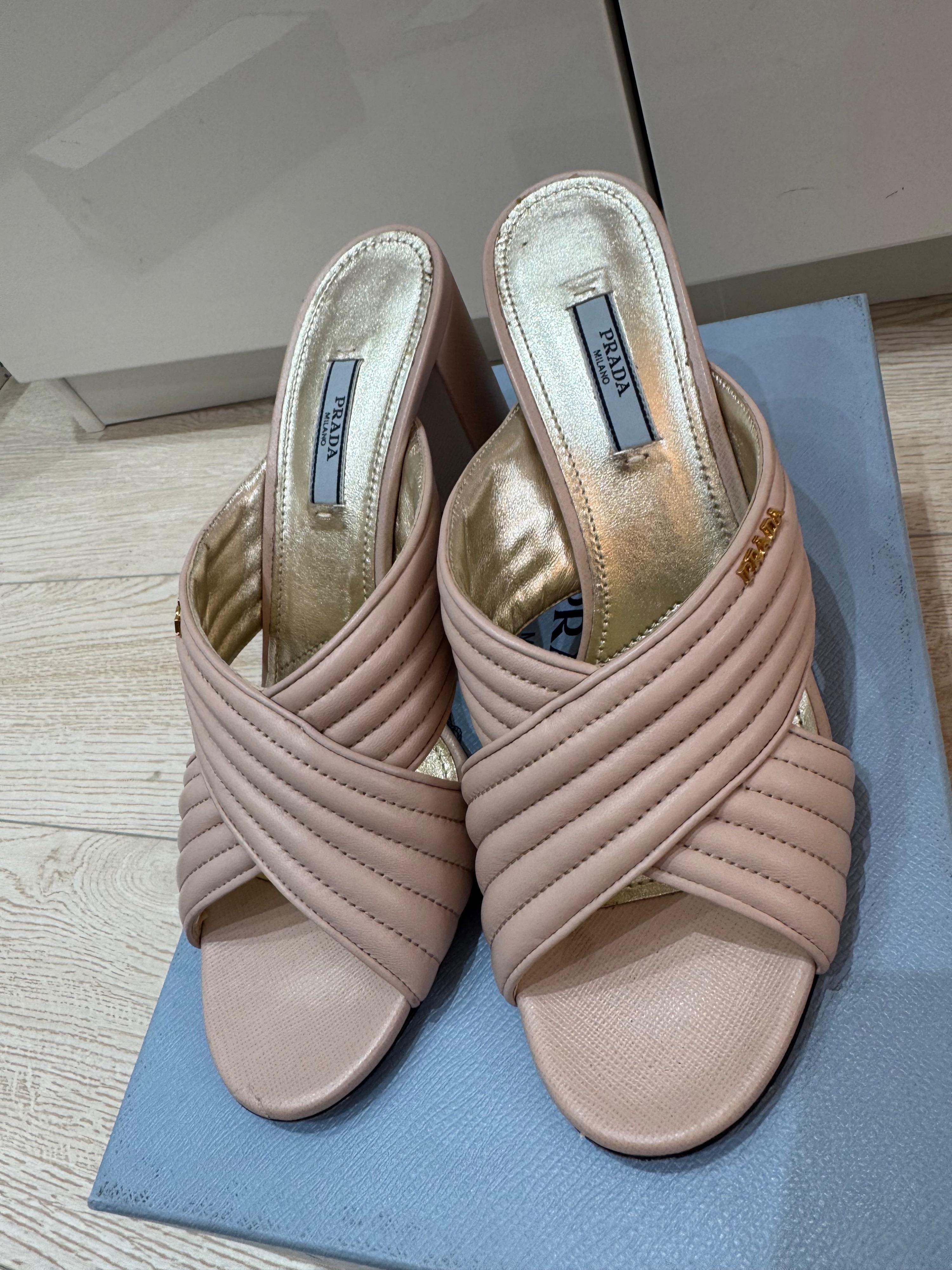 Nude Leather Heeled Mules