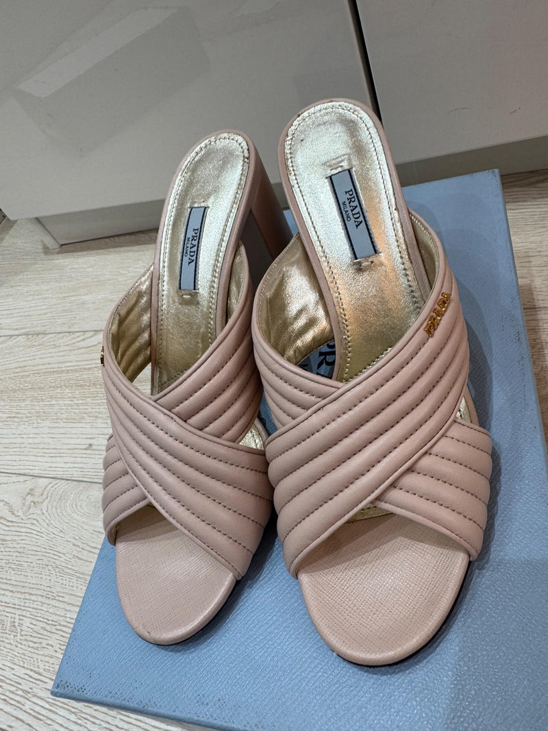 Nude Leather Heeled Mules