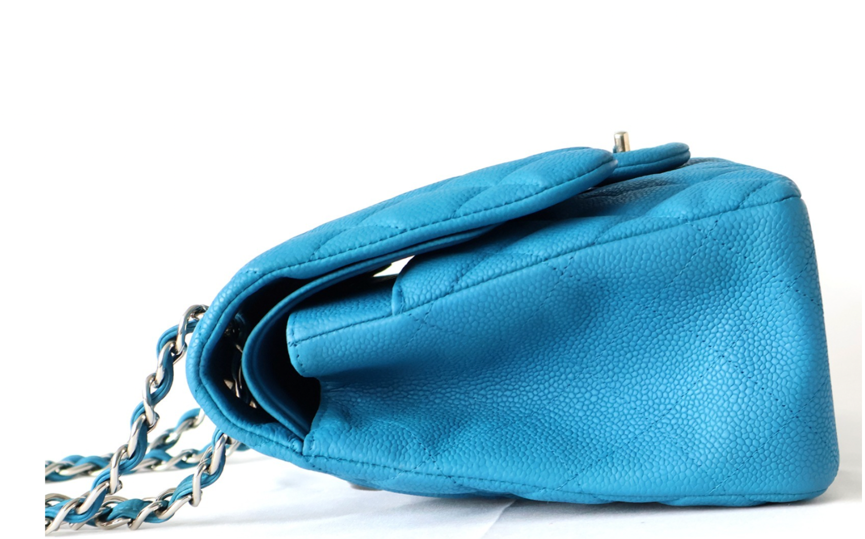 Chanel Bright Blue Double Flap Bag With Silver Hardware