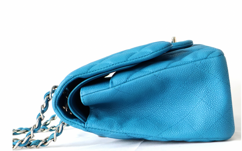 Chanel Bright Blue Double Flap Bag With Silver Hardware