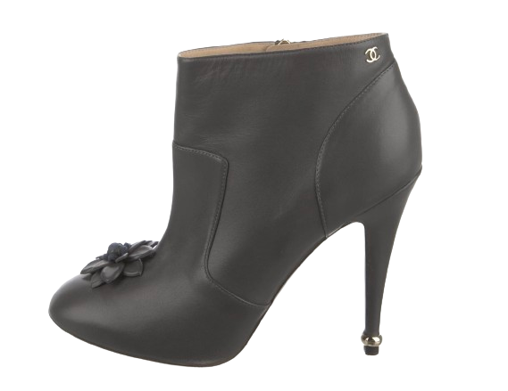 Chanel Grey Ankle Boots with Floral Applique Detail
