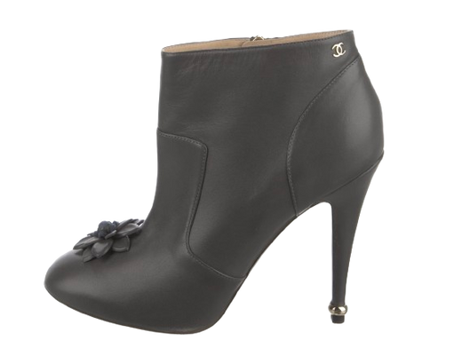 Chanel Grey Ankle Boots with Floral Applique Detail