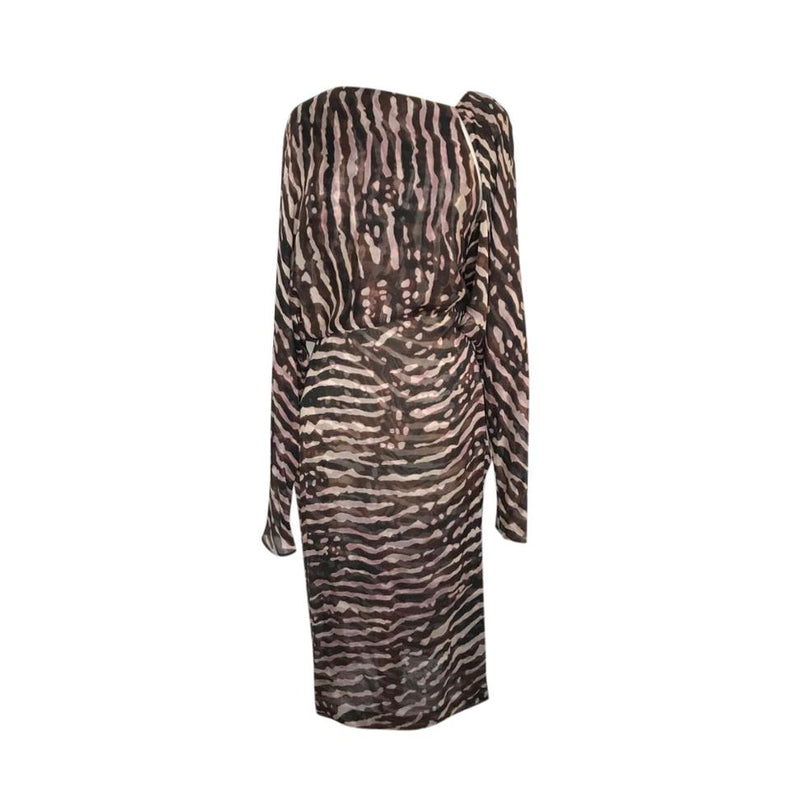 Tom Ford Zebra Print Draped Silk Midi Dress