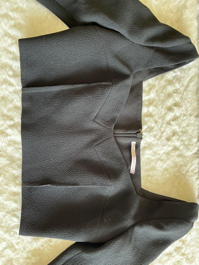 Jules Black Crepe Long Sleeved Crop Top