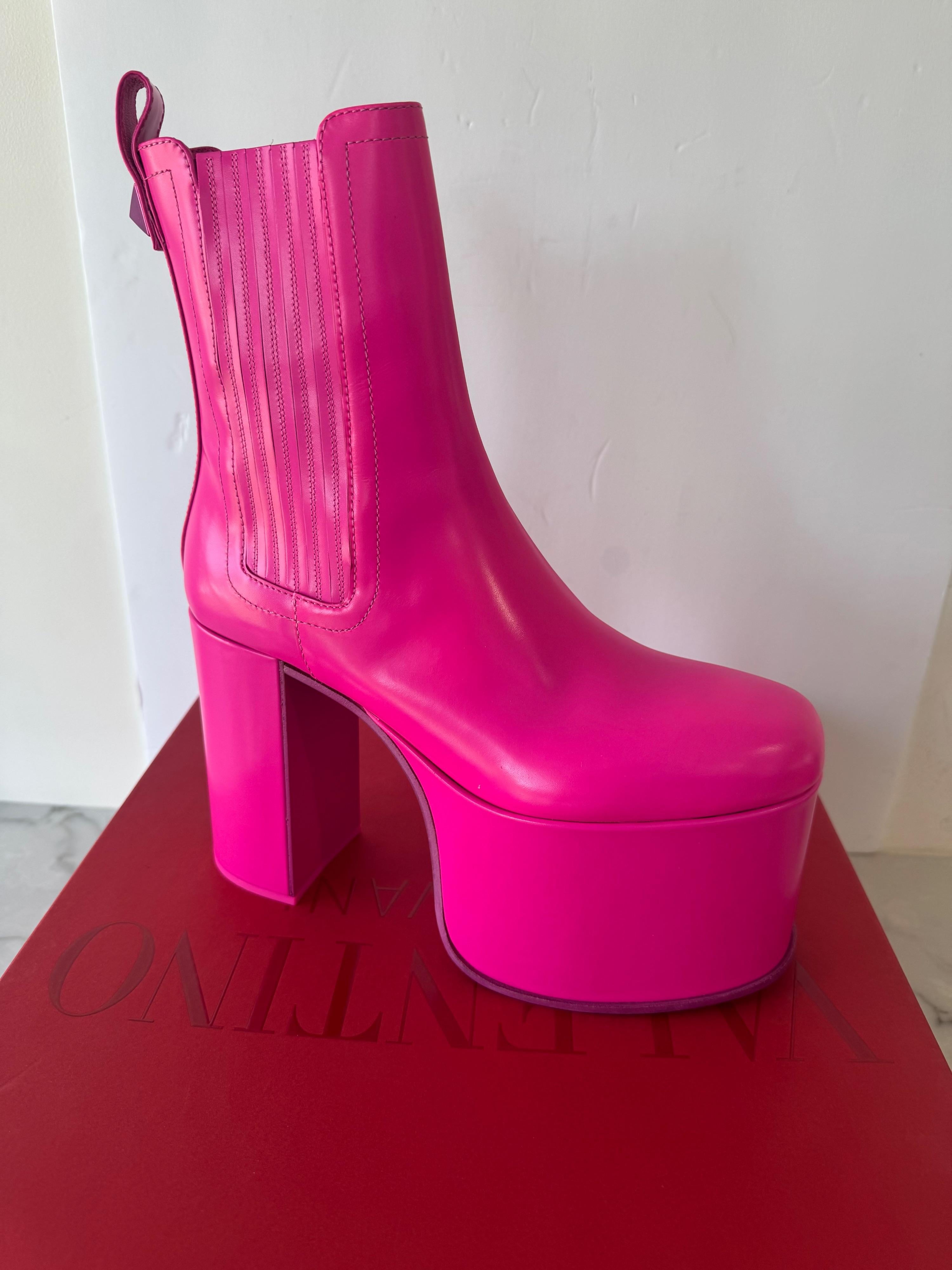 Valentino Pink Platform Ankle Chelsea Boots