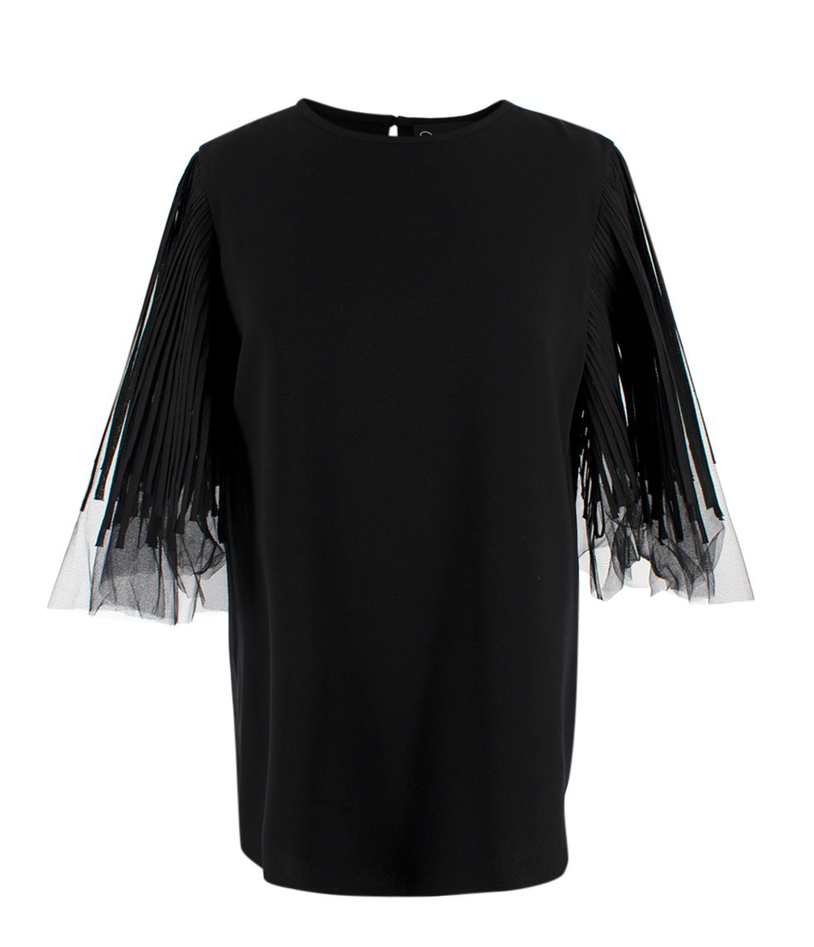 Oscar De La Renta Mesh Trimmed Black Silk Blend Top