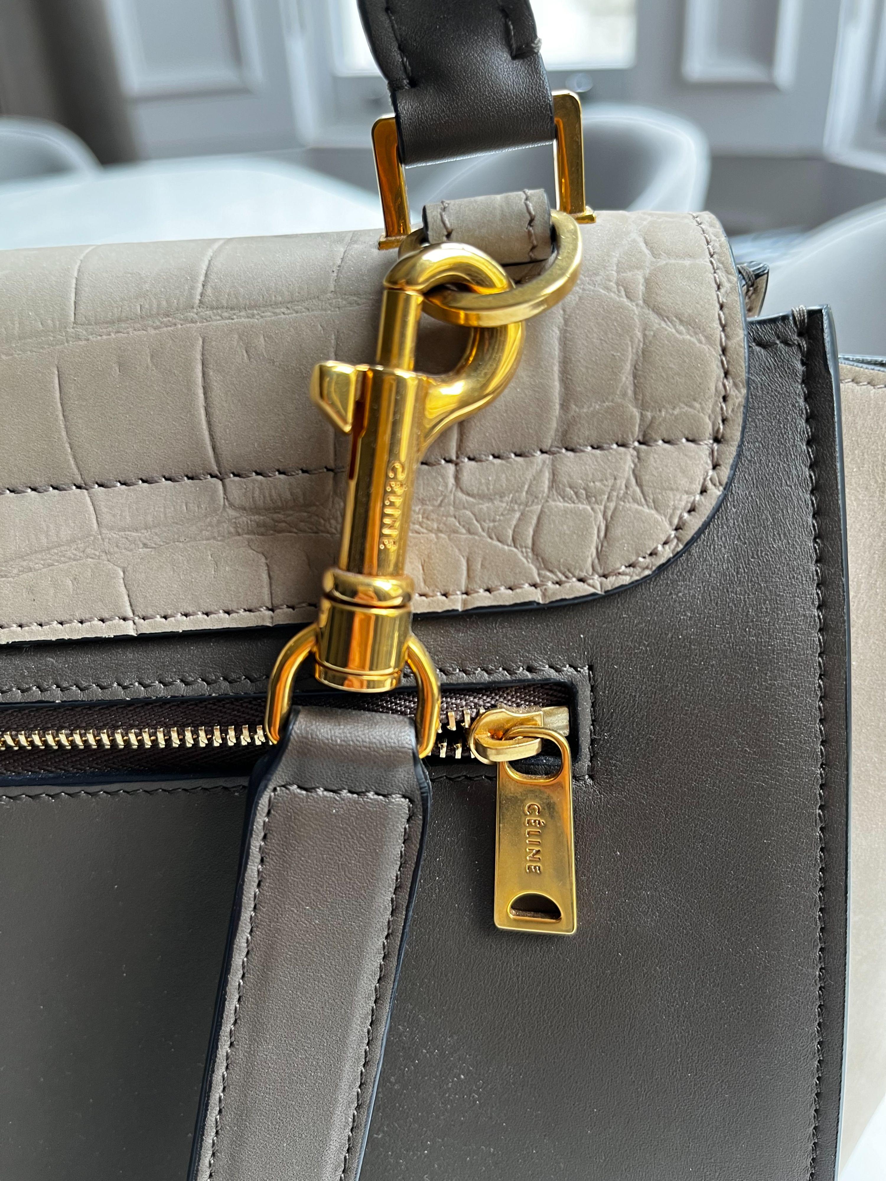 Beige Crocodile Embossed Trapeze Bag
