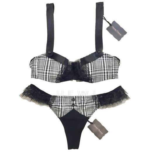 Chantal Thomass Black & White Tartan Check Bra & Thong Set