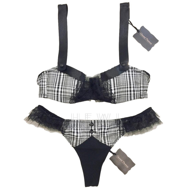 Chantal Thomass Black & White Tartan Check Bra & Thong Set