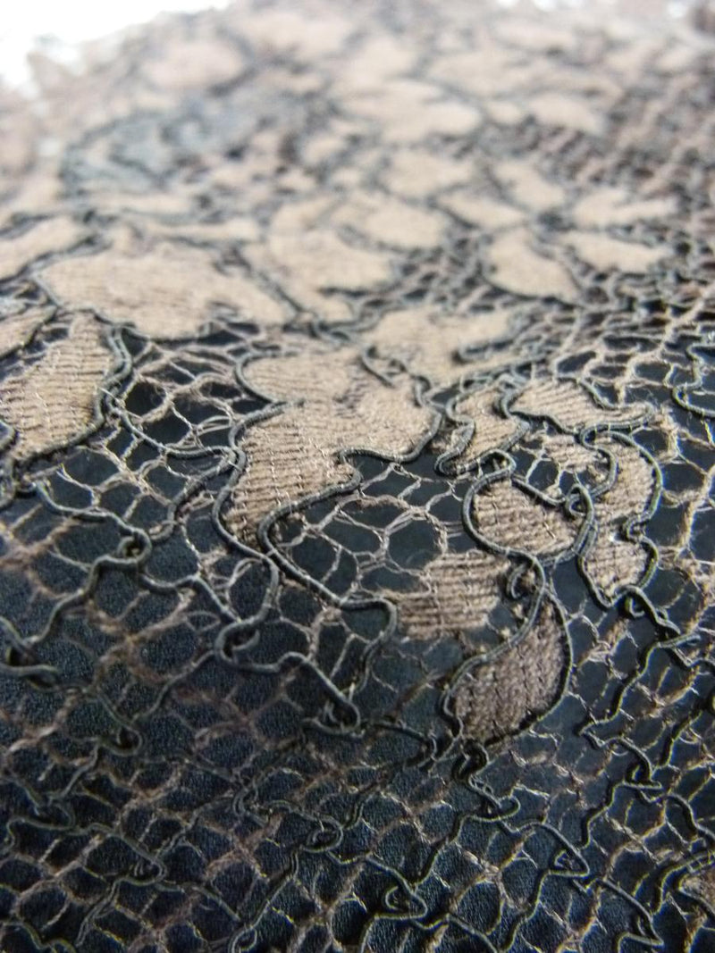 Escada Brown Lace Party Top with Black Bow