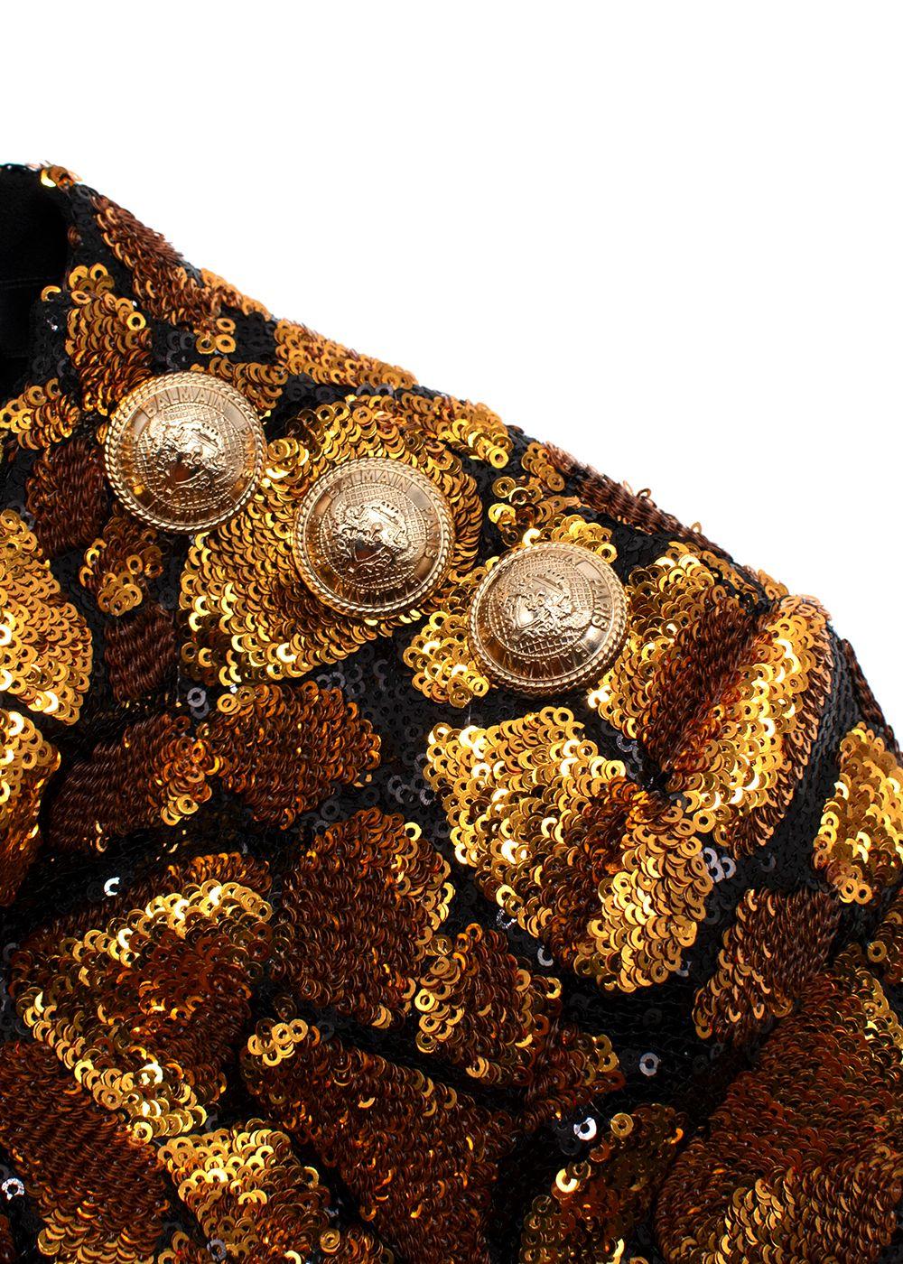 Balmain Gold and Black Sequin Long Sleeve Mini Dress