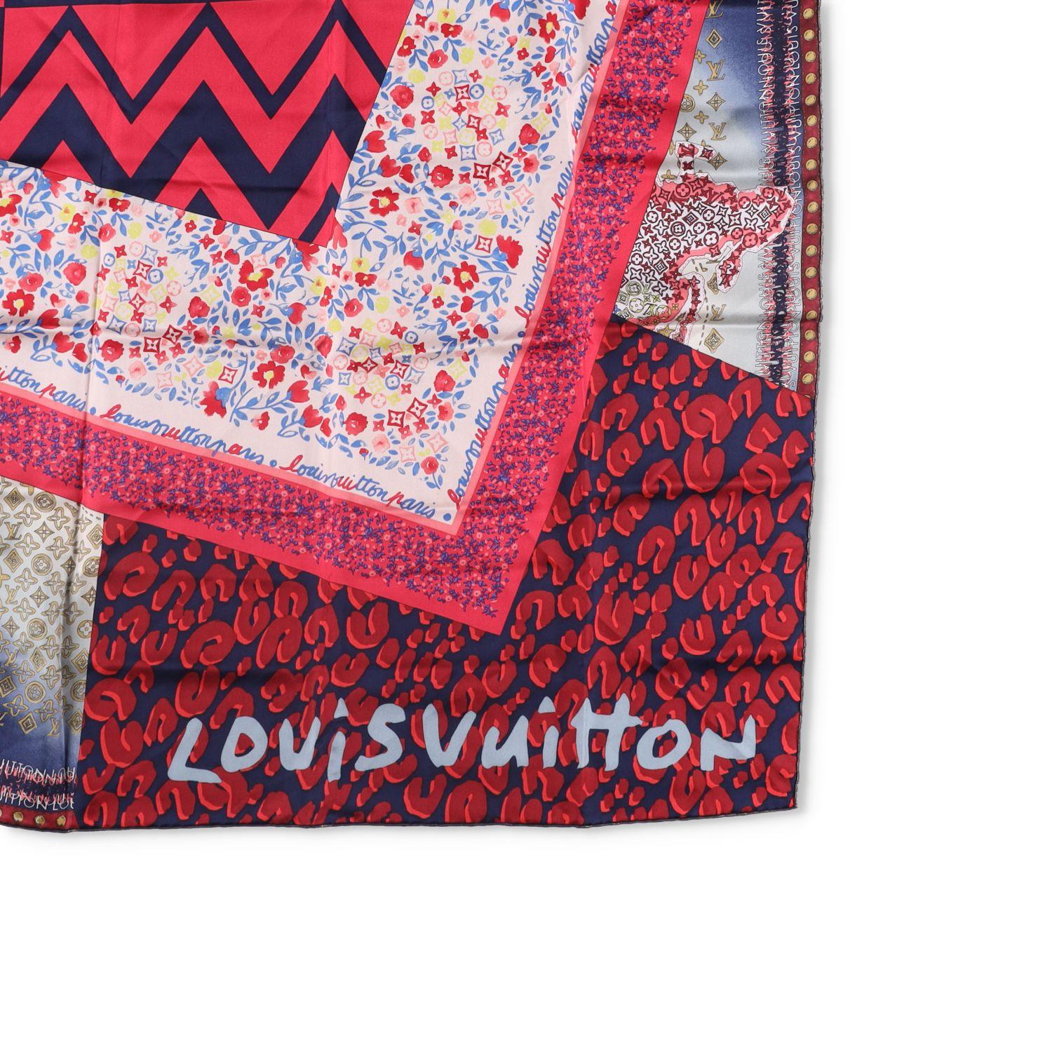 Louis Vuitton Red Printed Tresor Silk Square Scarf