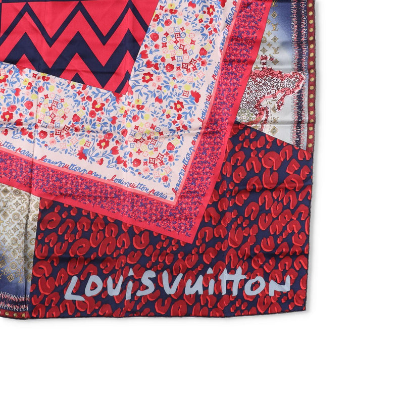 Louis Vuitton Red Printed Tresor Silk Square Scarf