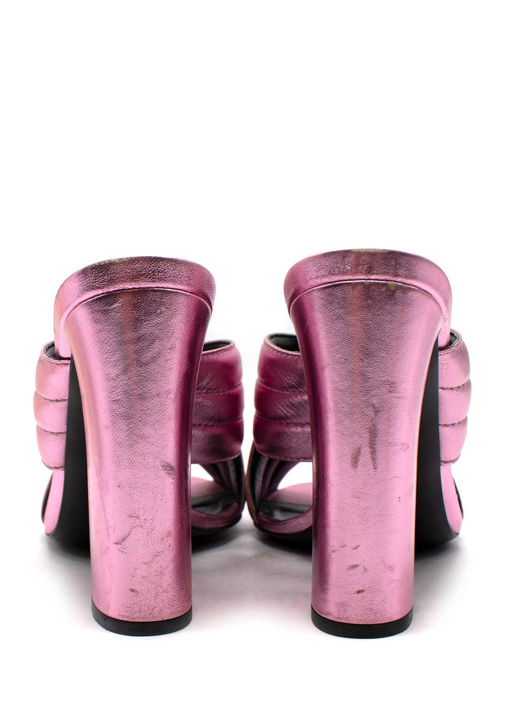Gucci Pink Metallic Leather Sylvie Mules