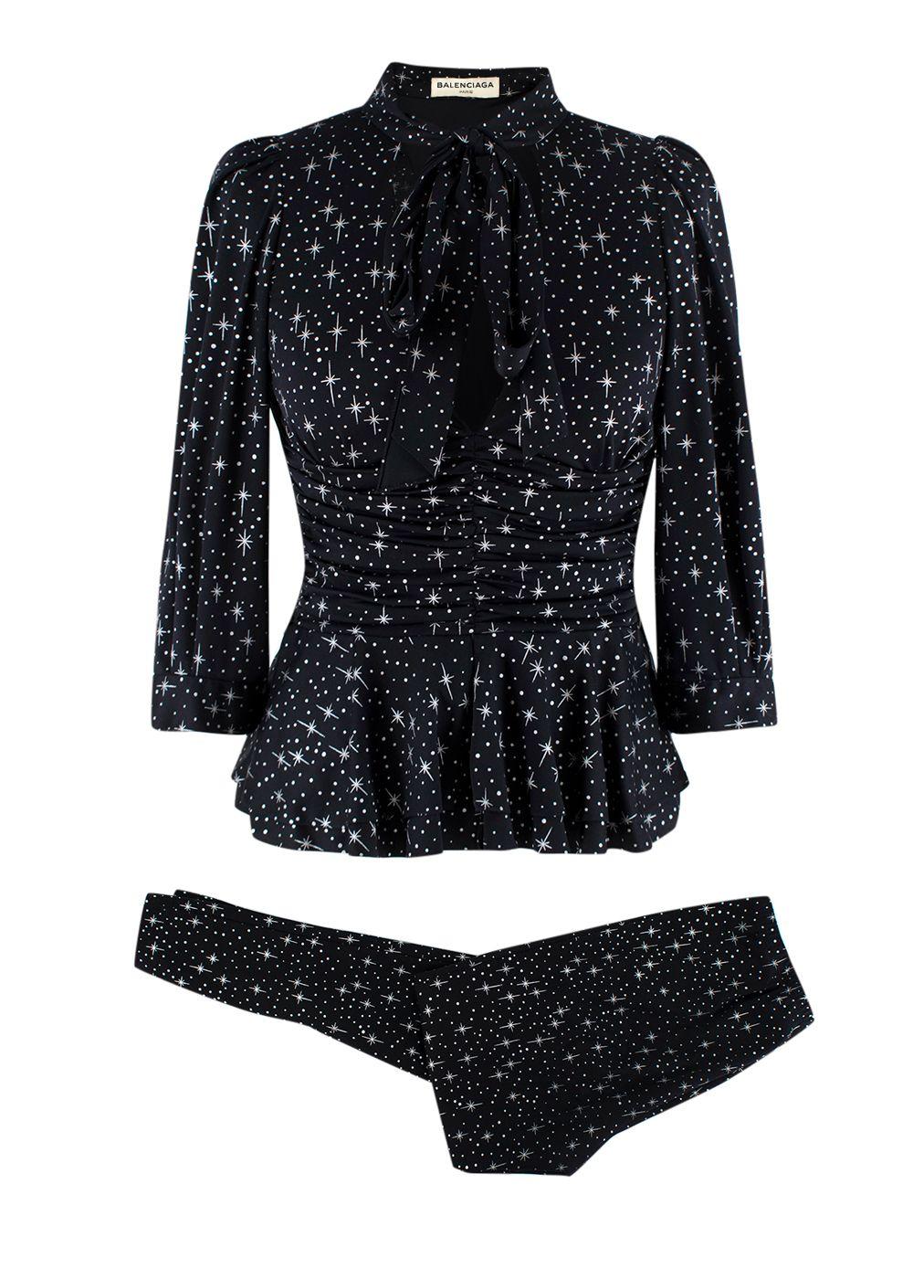 Balenciaga Runway Black Spandex Sparkle Print Top & Pants