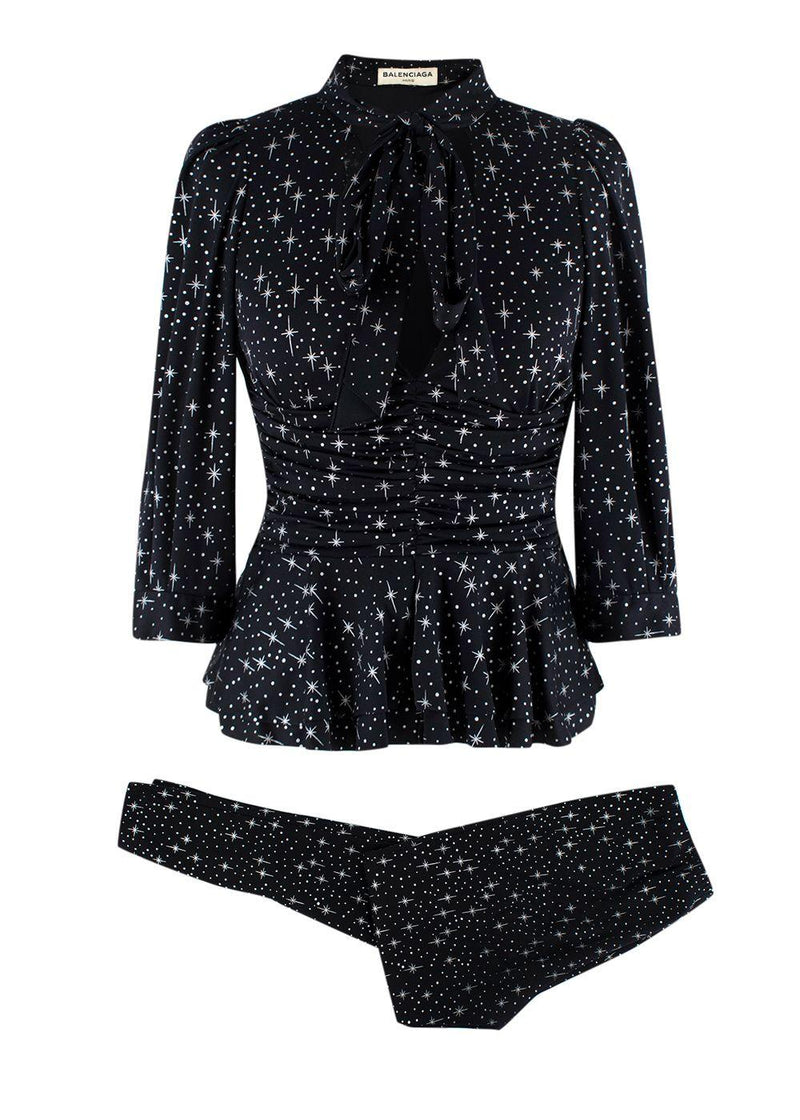 Balenciaga Runway Black Spandex Sparkle Print Top & Pants