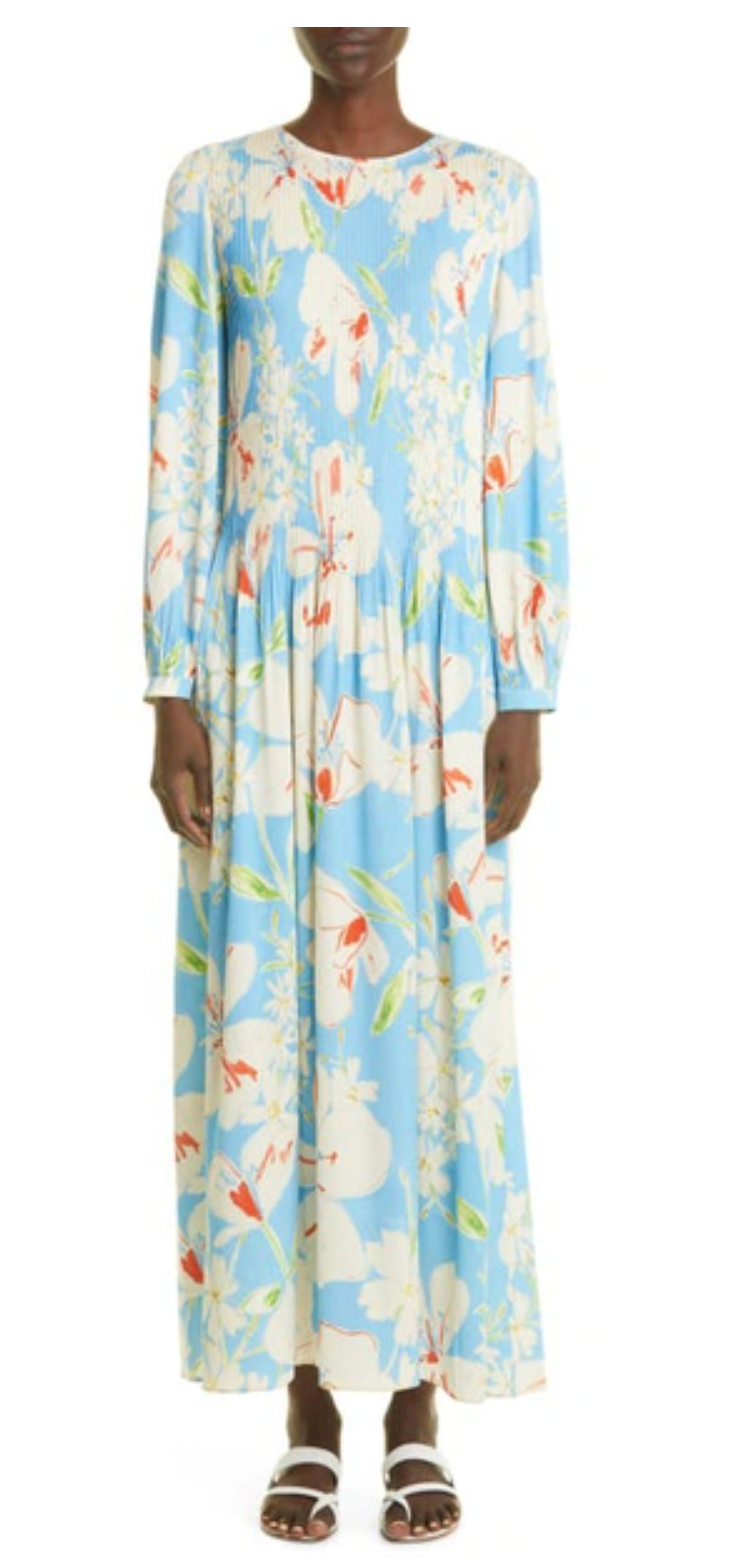 Loro Piana Blue Ailea Floral Silk Maxi Dress