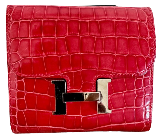 Hermes Geranium Shiny Alligator Constance Wallet