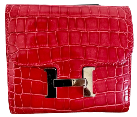 Hermes Geranium Shiny Alligator Constance Wallet