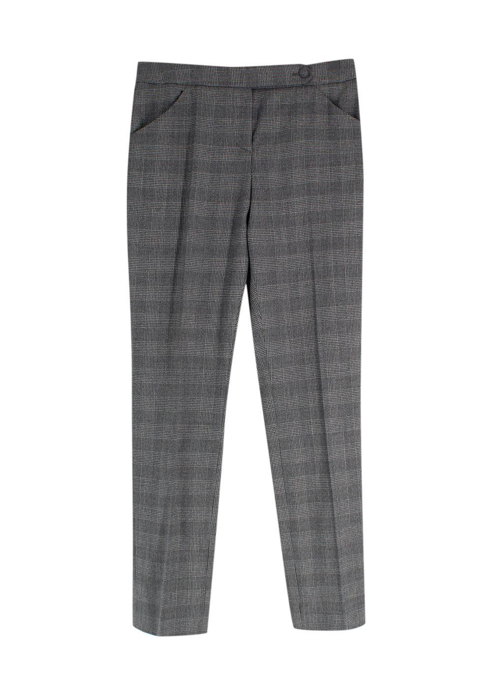 Giorgio Armani Grey Wool-Blend Checked Trouser