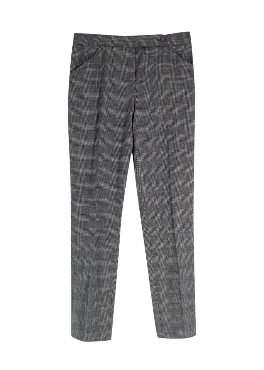 Giorgio Armani Grey Wool-Blend Checked Trouser