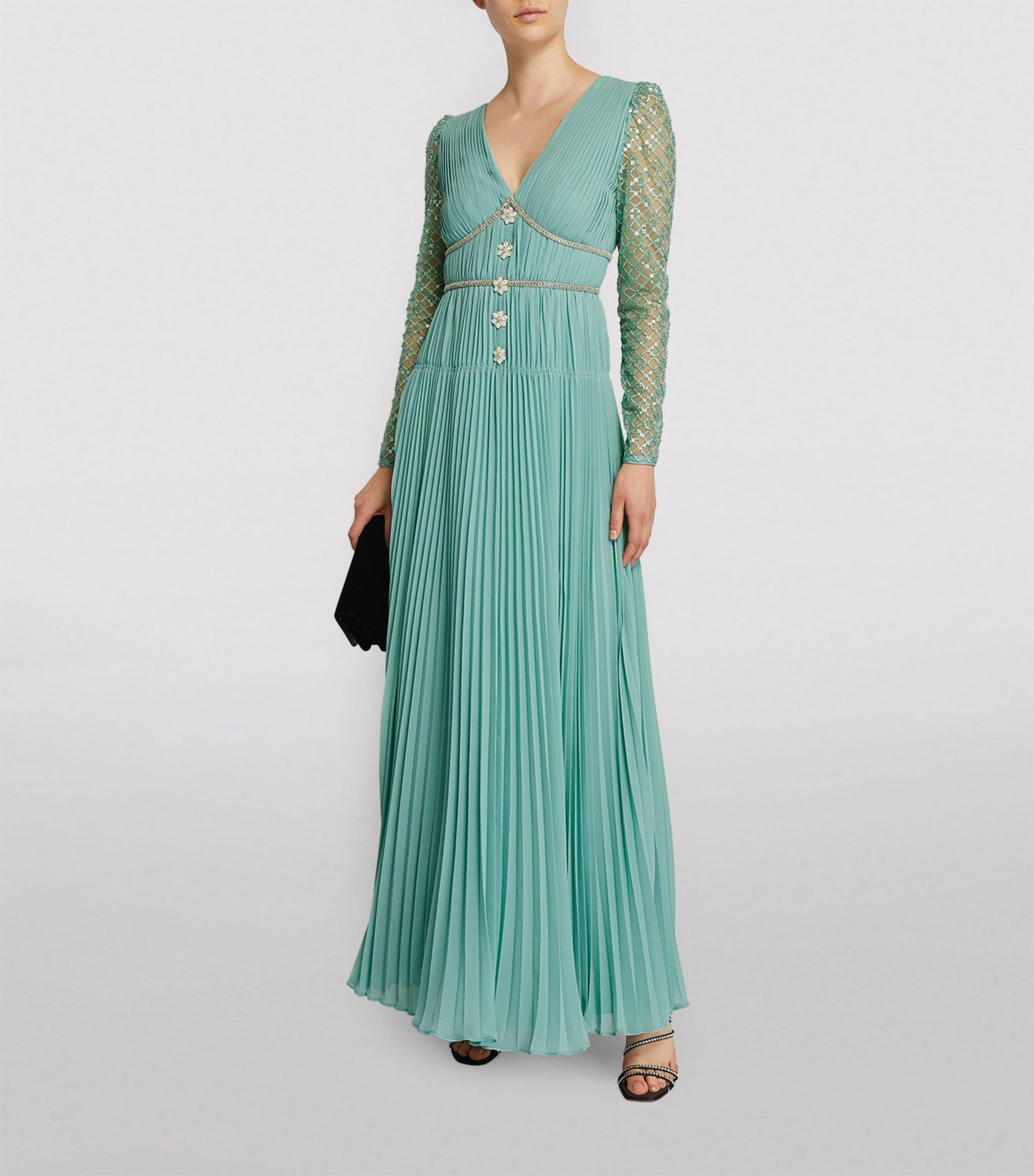 Self Portrait Green Embellished Maxi Dress