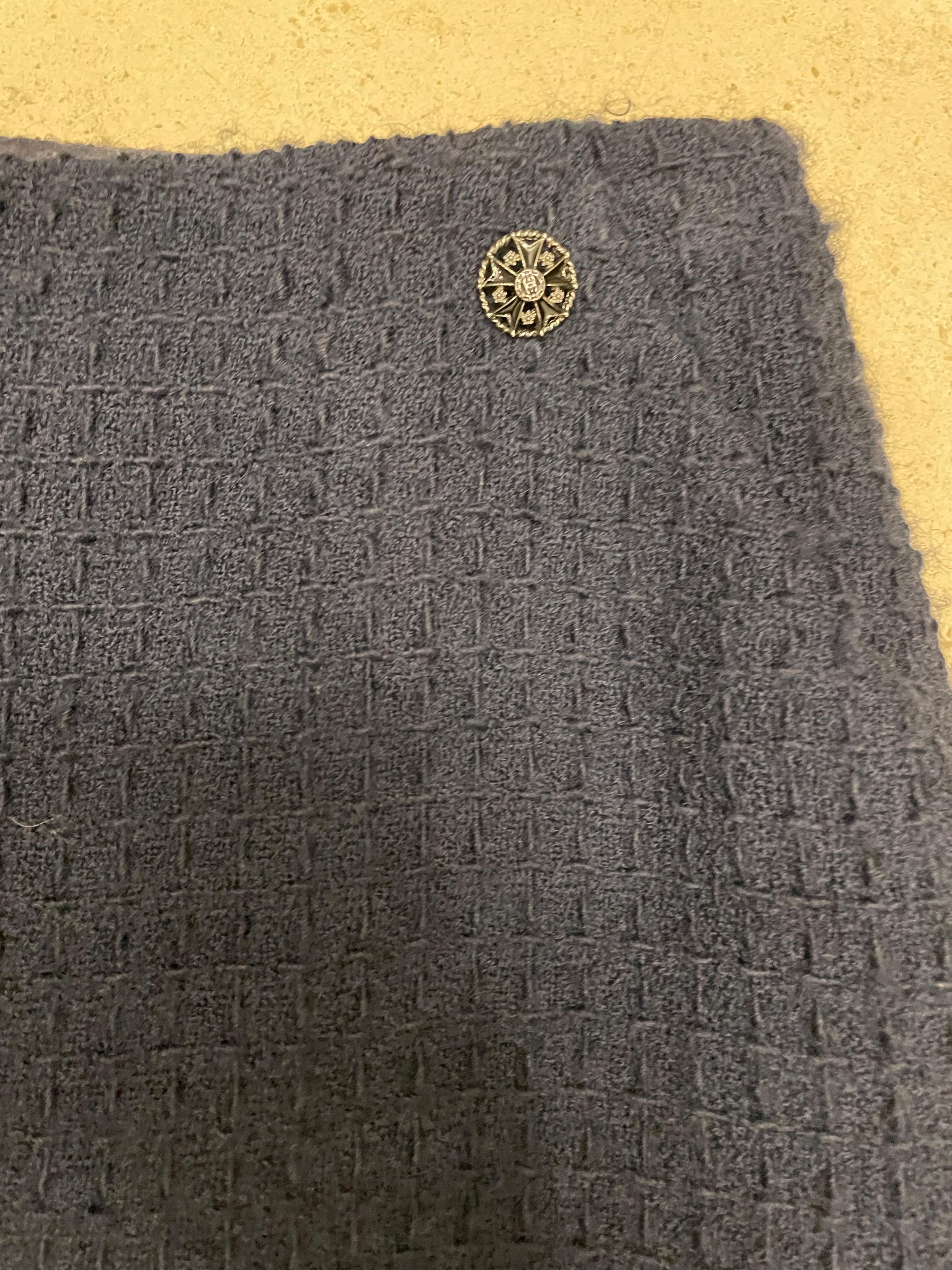 Navy Blue Lesage Tweed Knee Length Skirt