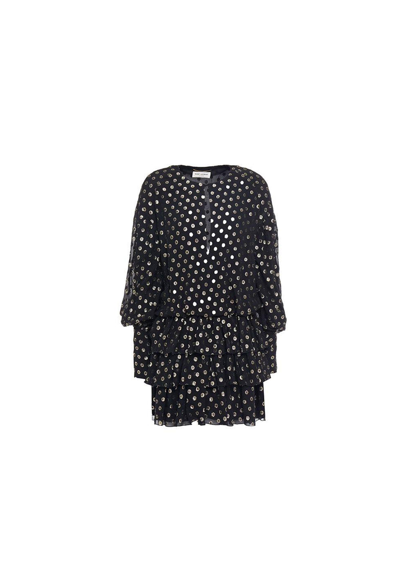 Black & gold fil coupe tiered dress