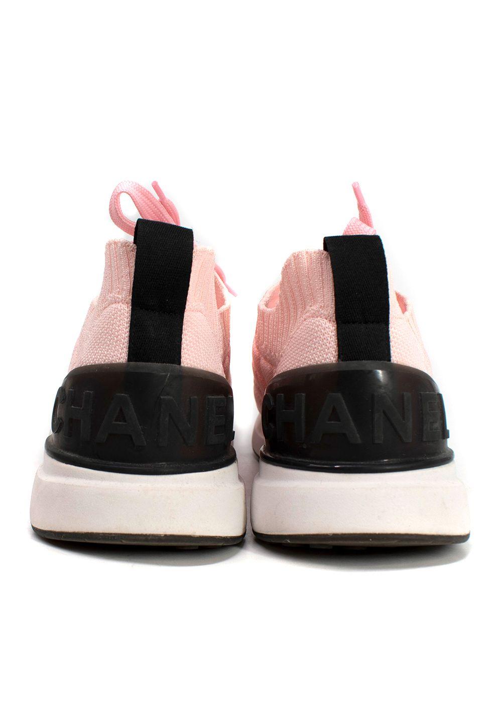 Chanel Light Pink Knit Lace Up Trainers