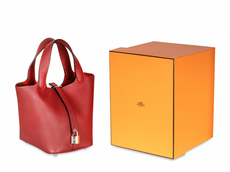 Hermès Rouge Clemence Leather Picotin Lock 18 Bag