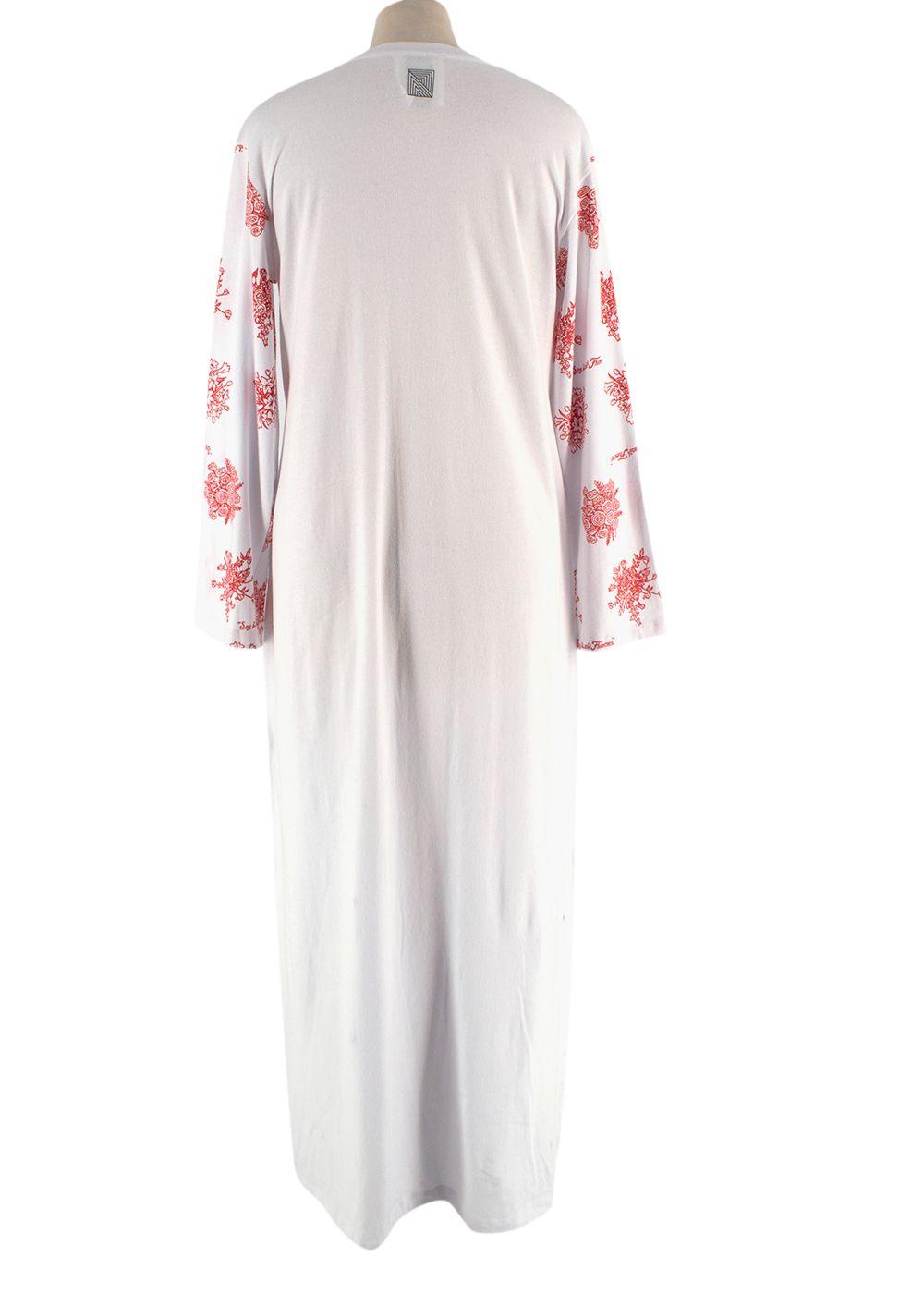 Rosie Assoulin White Floral Detail Long Sleeve T-Shirt Dress