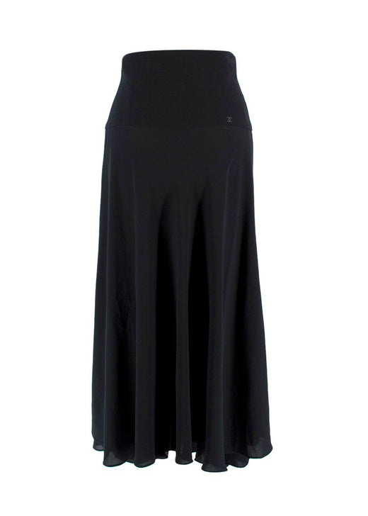 Chanel Black Floaty Silk Midi Skirt