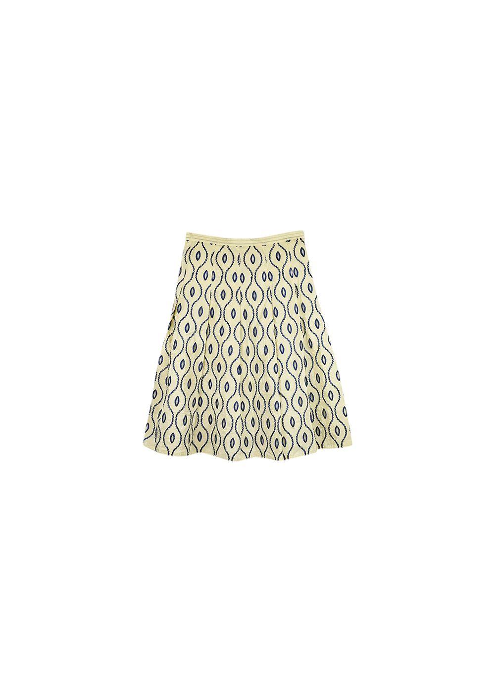Ivory & blue cutwork embroidered skirt