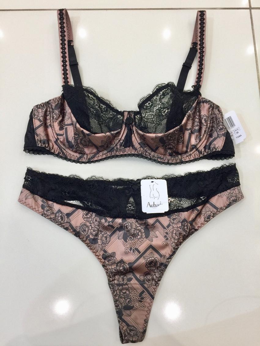 Aubade Art Deco Satin Bra & Tanga Set