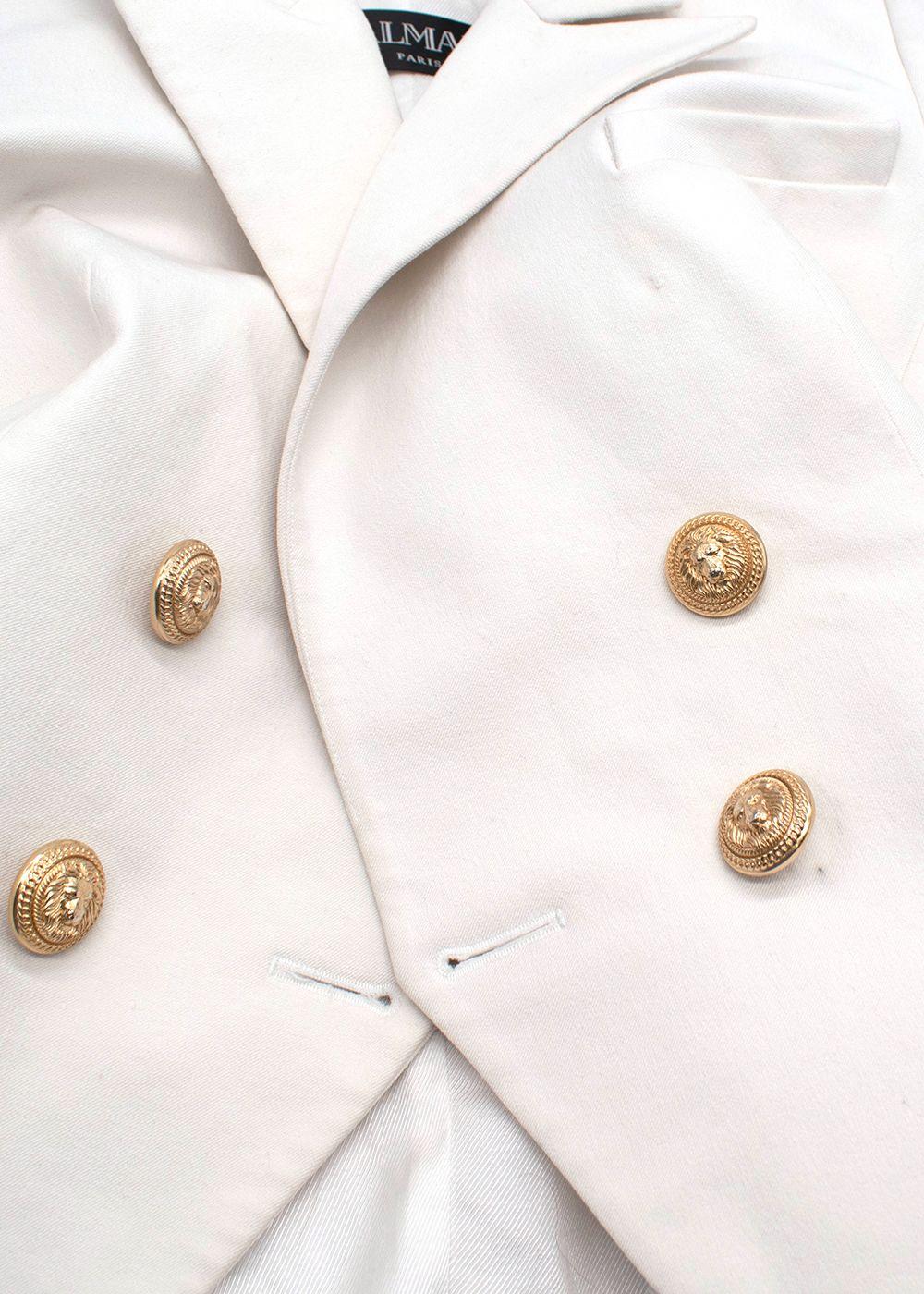 Balmain White Double Breasted Blazer with Gold Button Detail